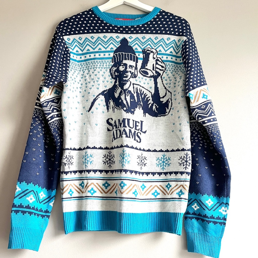 Samuel Sam Adams beer ugly Christmas sweater small pullover crew fair isle snow